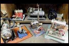 Steam toys including two Jensen Manufacturer, style no five and no 75. Made in Jeanette, Pennsylvania