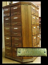 Vintage oak turning bolt cabinet made in Erwin, Tennesee
