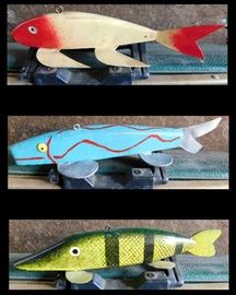 Three fishing decoys