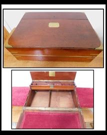 Antique velvet lined and brass trim large portable writing desk