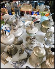 Kerosene, lamps, teapots, kitchenware, picnic basket