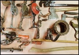 Hand tools including breast drills, hatches, wrenches and more.