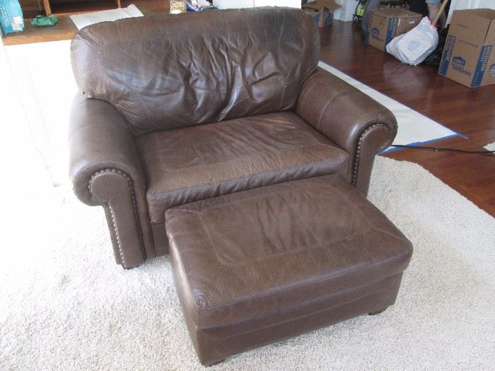 STICKLEY LEATHER CHAIR & OTTOMAN