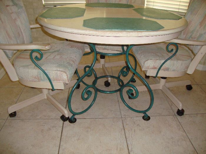Metal base/wood table, 4 chairs