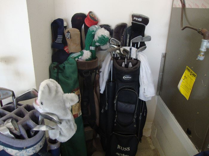 Golf club sets, Ladies Ping and Lady Rave, Mens Adams Tight Lies, all with bags