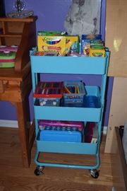 school supplies and storage cart