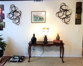 Cherry Mahogany library or soda table with really cool Accent lamp