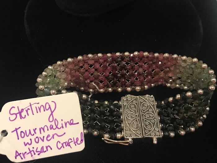 Sterling Tourmaline woven artisan crafted bracelet 