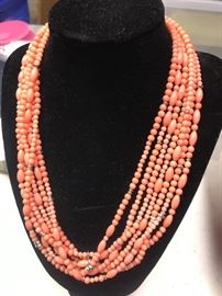 Multi strand coral necklace with sterling accents