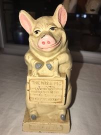 The Wise Pig cast iron bank