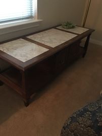 MID CENTURY MODERN MARBLE INSET COFFEE TABLE