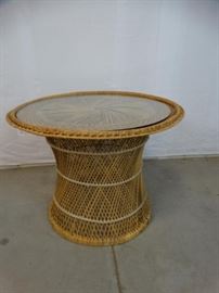 Round Rattan Accent Table with Glass Top