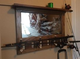 Fishing poles & mirrored wall rack