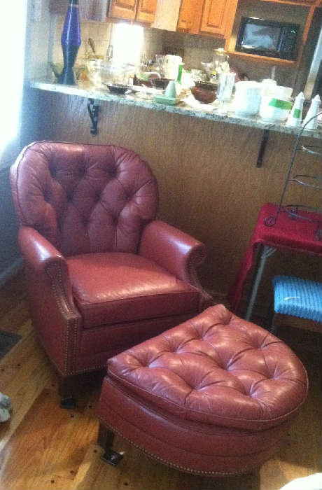 Hancock Moore leather chair and ottoman