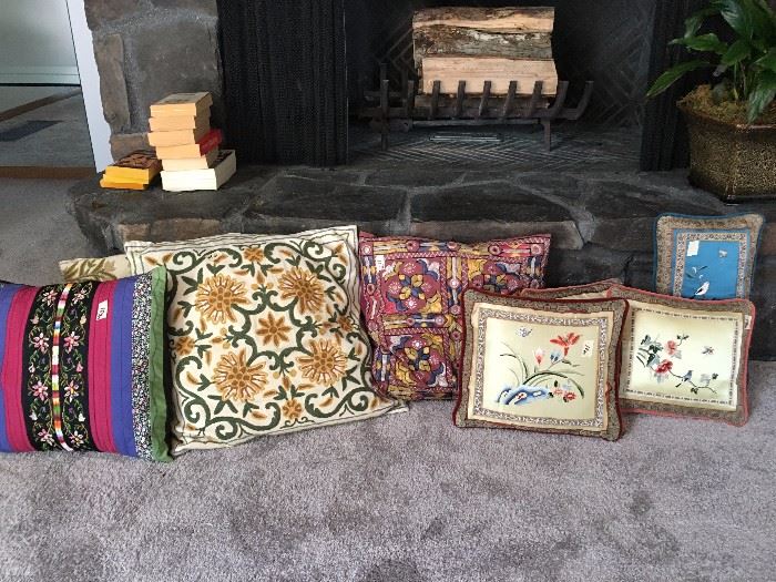 Embroidered pillows.