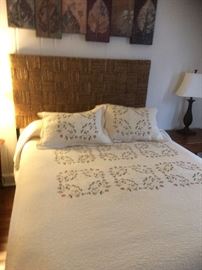 Wicker Queen Bed & Bedding