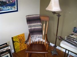 rocking chair, floor lamp and misc