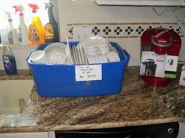 dishes, new Keurig and misc cleaning supplies