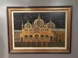 Intricate Taj Mahal painting by known, deceased artist and GA Tech architecture professor George Ramey of Atlanta. Large and beautifully framed.