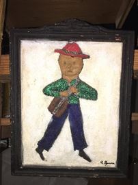 SOLD Small piece made of sand, glue, glitter and wood by noted Atlanta self-taught artist Archie Byron. 