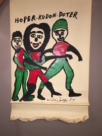 Georgia outsider artist Willie Jinks painting on pull down shade, 1987