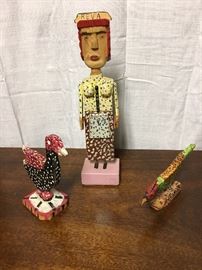 Three Carl McKenzie pieces, wood and paint - right one SOLD