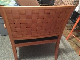 Pair of Lattice-back office chairs made of maple and horsehair velveteen seats purchased at Corporate Environments