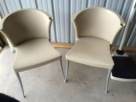 Retails New $700 - Two High Quality Contempory Westinnielsen Azuza Guest Side Armless Plastic Stack Indoor Outdoor Chairs - Nice Condition Could use a little dusting off!
