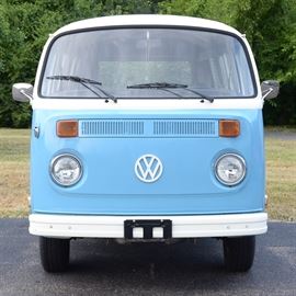 1974 Sky Blue Volkswagen Minibus: A 1974 Volkswagen Type 2 Minibus in sky blue; VIN is 2342154059 and the odometer reads 26039.0. This 4-door Volkswagen features the original 4-speed manual four cylinder engine with very little to rust to the original body. The interior features a large bench seat to the back with plenty of floor space to make additions and upgrade and decorate as you see fit. Includes a collection of magazines with more information and collectors tips and the official Volkswagen service repair manual.