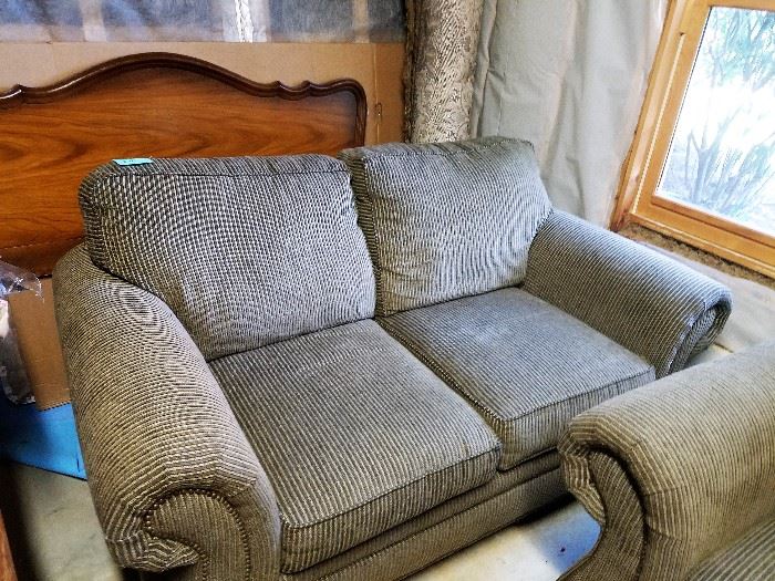 Green chenille loveseat with matching sleeper sofa
