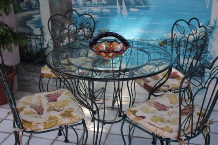 Metal & Glass Round Table & 4 Chairs