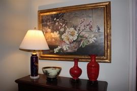 Oil with Lamp and Decorative Urns and Bowl