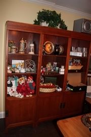 3 Section Bookshelves with Cabinets Beneath, Beer Steins, Dolls and Bric-A-Brac