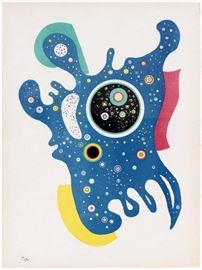 91 AFTER WASSILY KANDINSKY (RUSSIAN, 1866-1944), COLOR LITHOGRAPH, 1938, H 13 7/8", L 10 1/4", "ETOILES"
