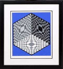 2154 VICTOR VASARELY (FRENCH/HUNGARIAN, 1906-1997), SILKSCREEN, IMAGE:  24" X 21", "CUBIC RELATIONSHIP"