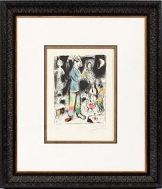 2027 MARC CHAGALL (FRENCH/RUSSIAN, 1887-1985), COLOR LITHOGRAPH, 1968, IMAGE:  11 3/4" X 9", "PAYSAN AU VIOLIN"