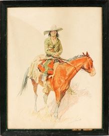 16 FREDERIC REMINGTON, LITHOGRAPH ON PAPER, H 19", W 15" "INDIAN SCOUT"