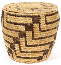 190 NATIVE AMERICAN PIMA, WOVEN BASKET, WITH LID, H 11", W 12"