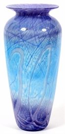 1154 MICHAEL NOUROT, PURPLE TO BLUE ART GLASS VASE, H 12", DIA 5"