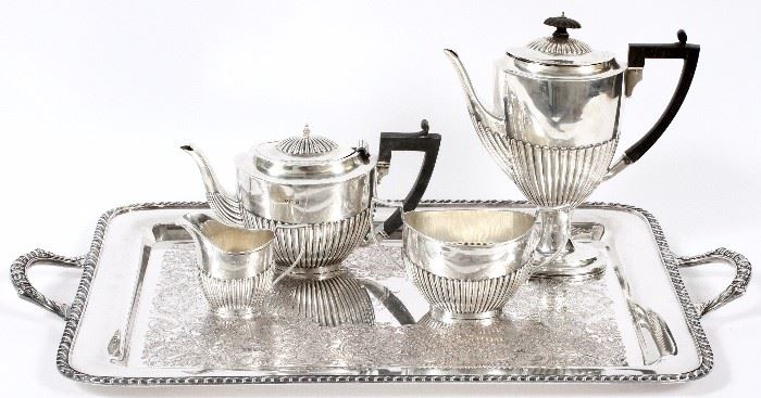 1027 ENGLISH STERLING COMPILED TEA & COFFEE SET, LATE 19TH-EARLY 20TH C., FIVE PIECES