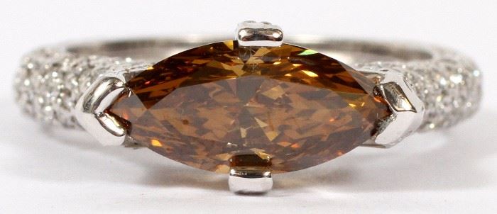 2077 1.46CT NATURAL MARQUISE YELLOW-BROWN DIAMOND RING, SIZE 4.5, GIA
