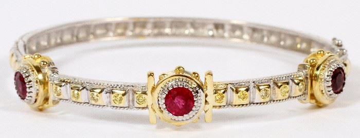 1060 2.00CT NATURAL RUBY AND .23CT FANCY YELLOW DIAMOND BANGLE BRACELET, W 5/16", L 2 1/8"