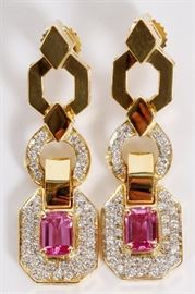 1063 2.14CT NATURAL PINK SAPPHIRE AND .80CT DIAMOND DANGLE EARRINGS, W 1/2", L 11/16"