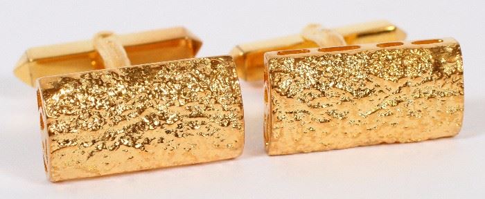 19 18KT YELLOW GOLD NUGGET CUFF LINKS, PAIR, W 3/8", L 11/16"