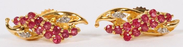 62 1.00CT NATURAL RUBY AND .16CT DIAMOND EARRINGS, W 5/16", L 7/8"
