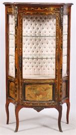 1103 LOUIS XV STYLE INLAID CURIO CABINET, H 63", W 36", D 16"