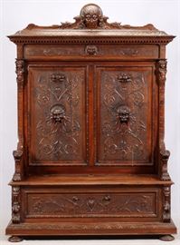 1007 RENAISSANCE REVIVAL STYLE, CARVED WALNUT HALL SEAT, H 93 1/2", W 65", D 21"