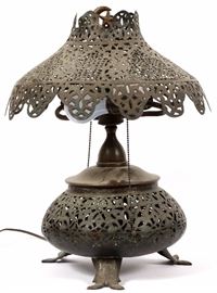 1365 INDIAN PIERCED BRASS TABLE LAMP 1920 H 18" DIA 14"