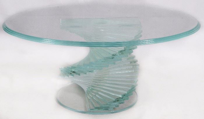 112 CONTEMPORARY GLASS OVAL COFFEE TABLE, H 17", W 29", L 39"