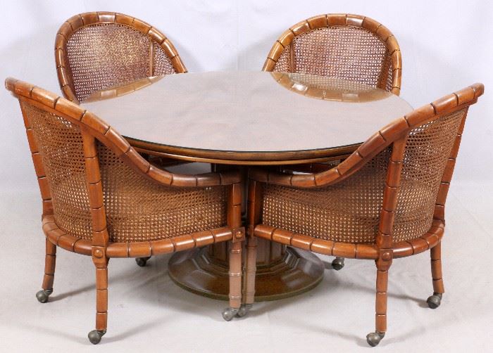 30 CANED AND UPHOLSTERED DINING SET, H 33", DIA 47"